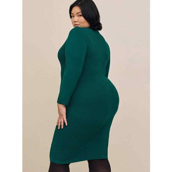NEW TORRID Sweater Dress $89.50 Plus Size 2X Green At The Knee Keyhole Gromets‎ - Picture 3 of 7